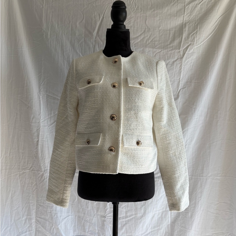 Ann Taylor White Blazer Classic Tweed Design - Size 4